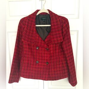 Talbots Tweed Burgundy/Orange/Black Lined Wool Blend Peacoat Jacket-Size 14P